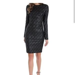 Black Halo Black White Polka Dot Long Sleeve Sheath Dress Size 4